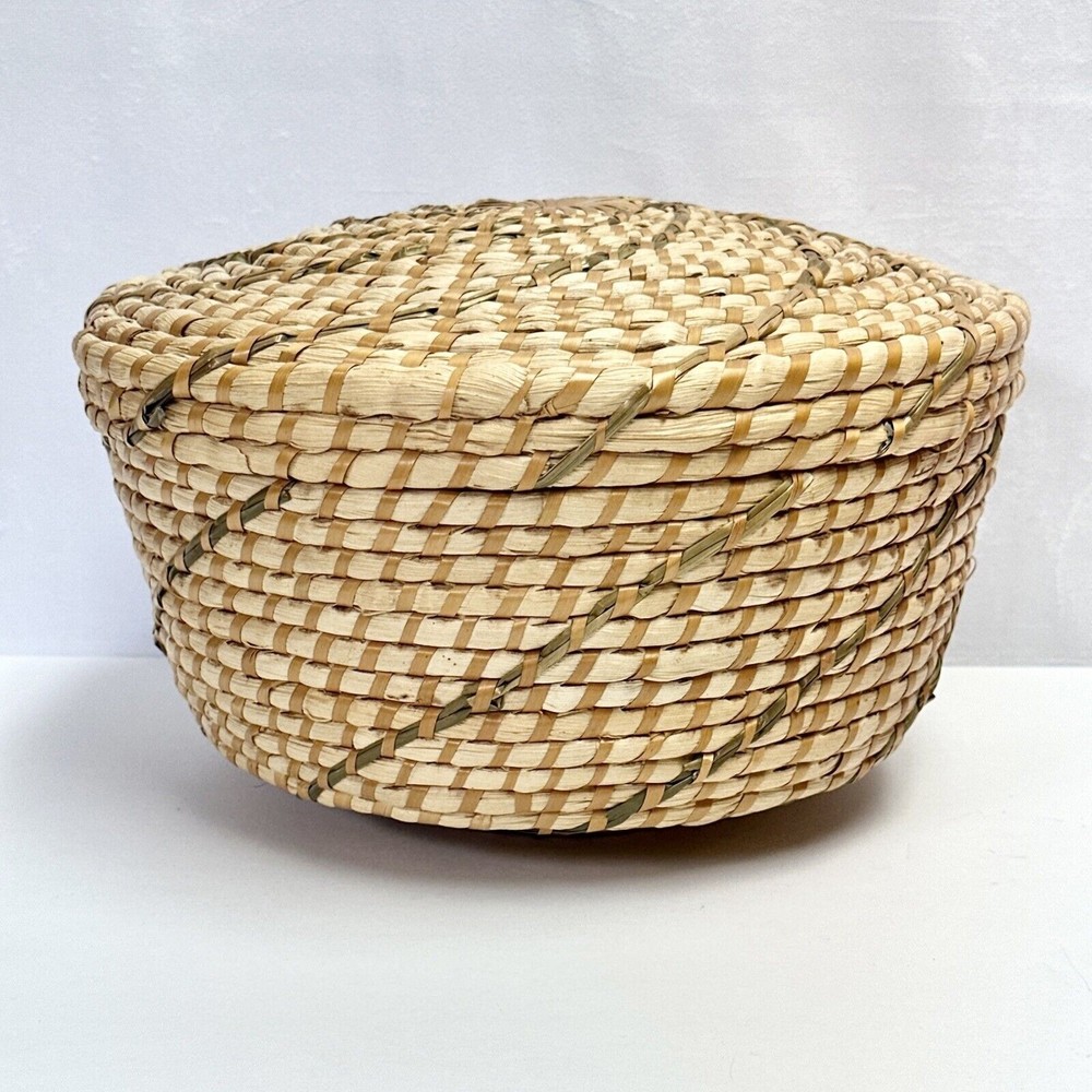 Hand Woven‎ Knitting Basket w/ Hole Basket Yarn Bowl Sweet grass Woven 12”W
